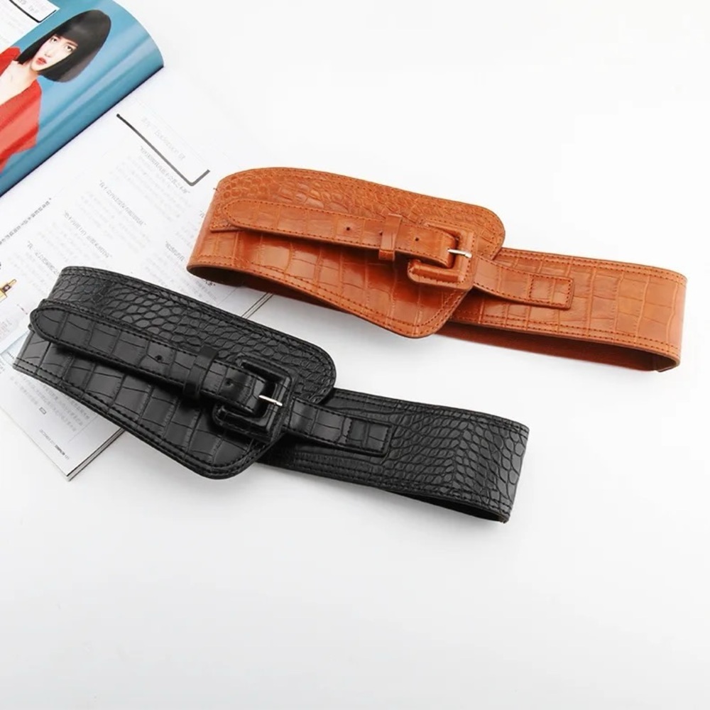 Crocodile Pattern Belt - Black and Brown
